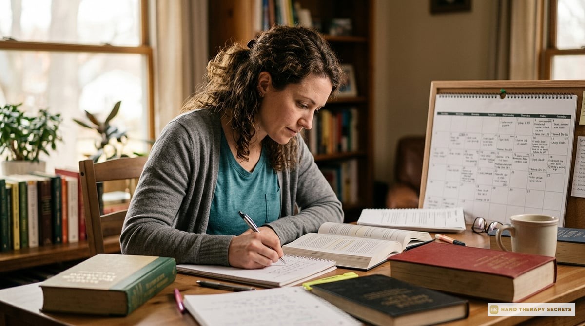 An inviting study environment with books, notes, and a calendar, conveying preparation and focus for the CHT exam.

Photo-realistic
