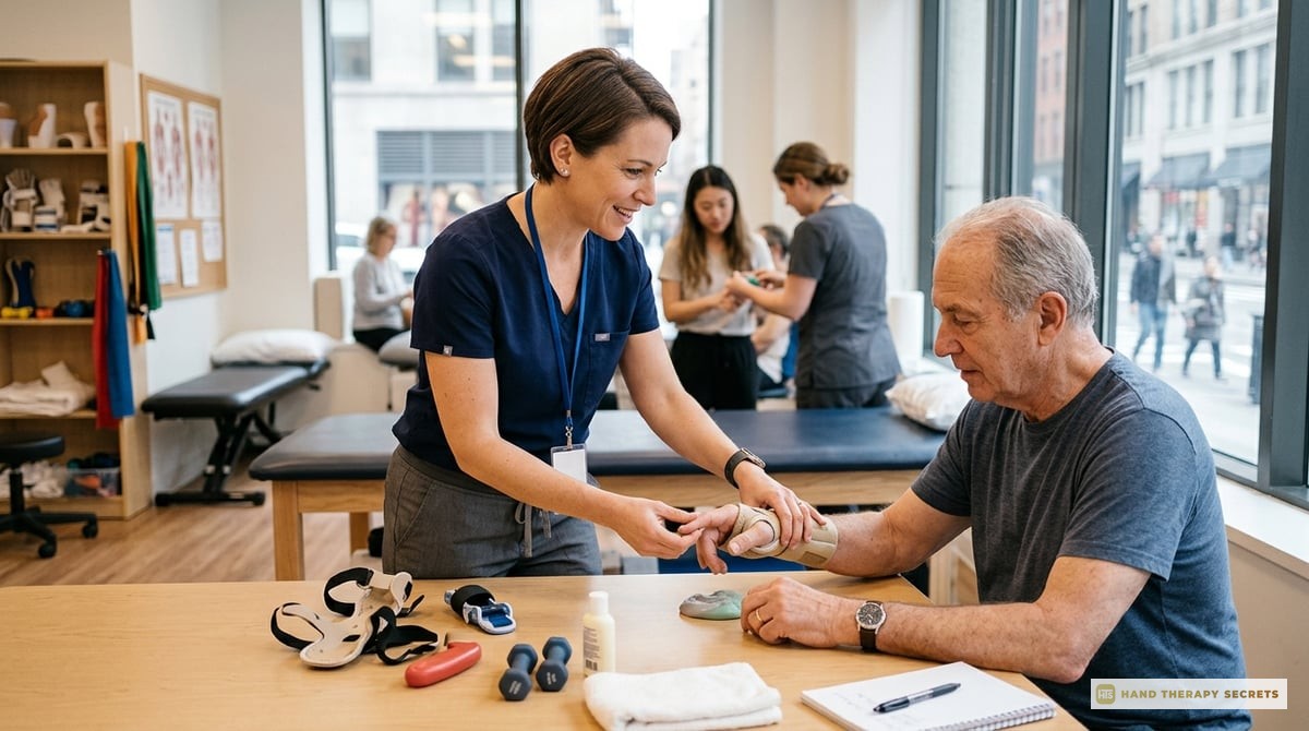 An infographic illustrating salary trends and statistics for Certified Hand Therapists across different regions and experience
