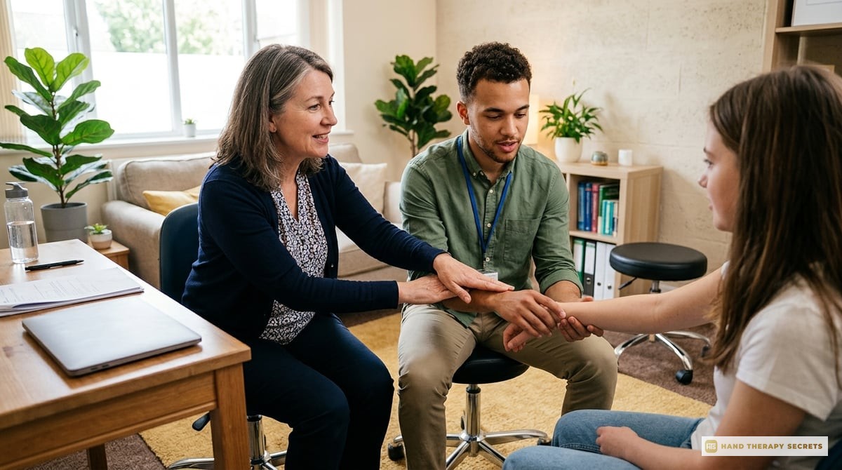 An inspiring image of a mentor guiding a young therapist in a clinical setting, showcasing hands-on techniques and collaboration.

Photo-realistic